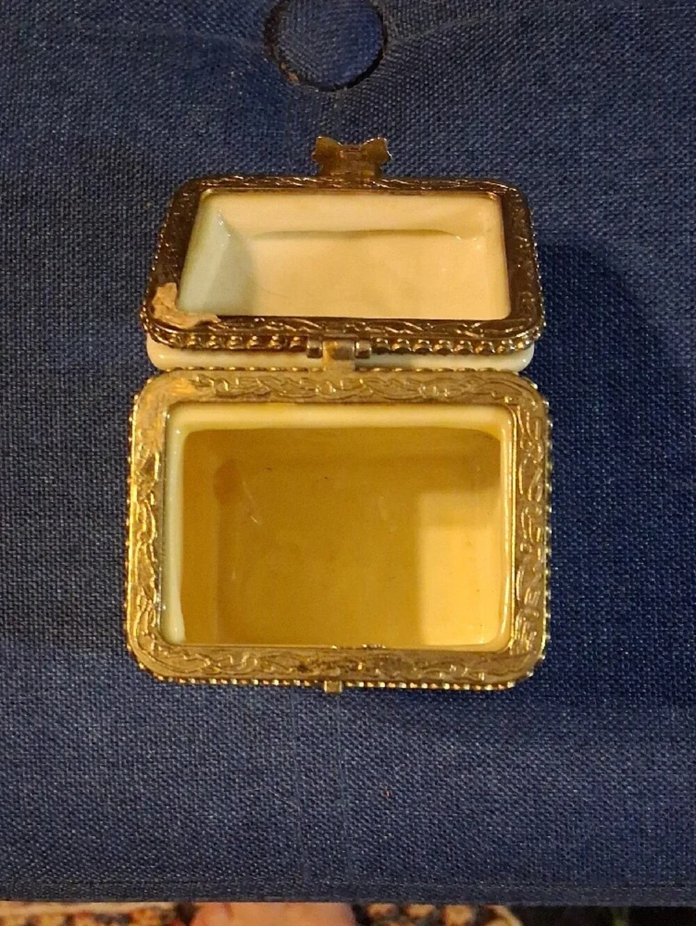 Decorative Cream Trinket Box with Gold Accent
